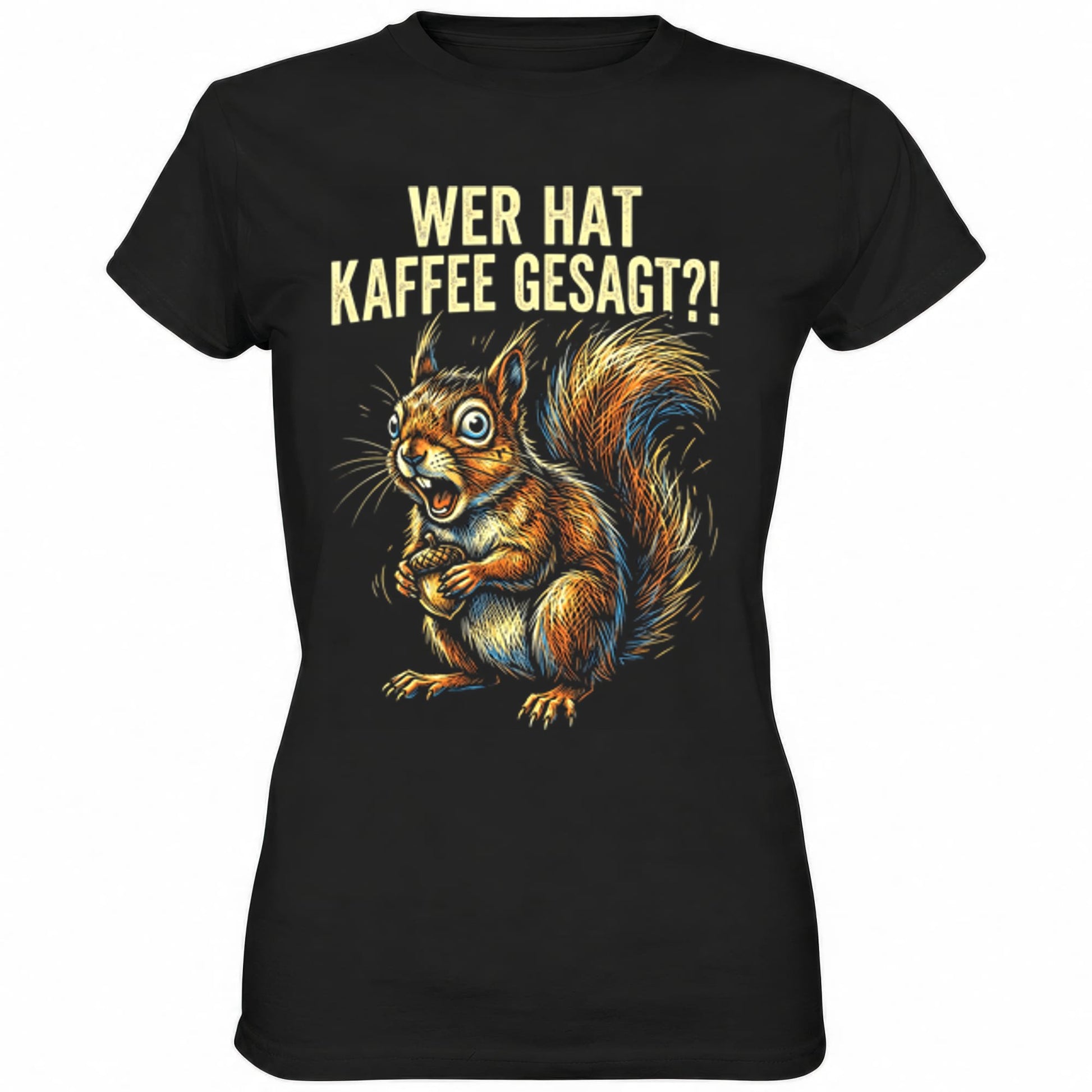 Schwarzes Ladies Shirt mit sarkastischem Spruch Hat wer Kaffee gesagt?