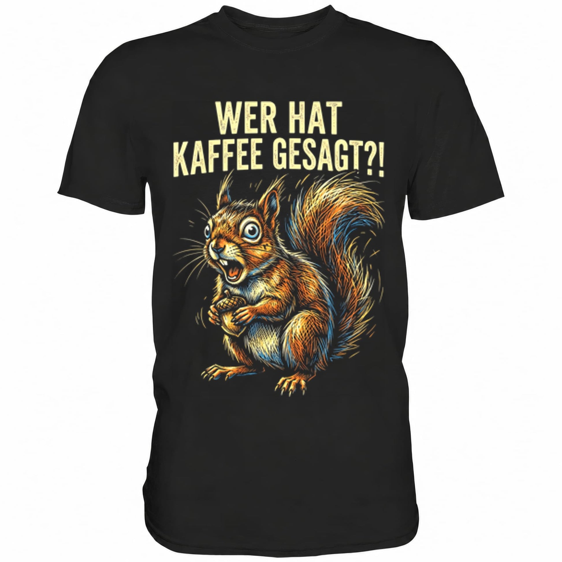 Schwarzes T-Shirt mit sarkastischem Spruch Hat wer Kaffee gesagt?