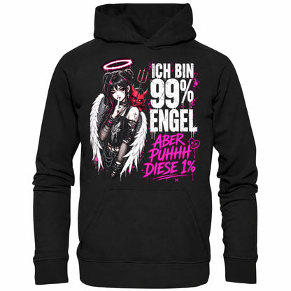 Schwarzer Hoodie mit sarkastischem Spruch Ich bin 99% Engel