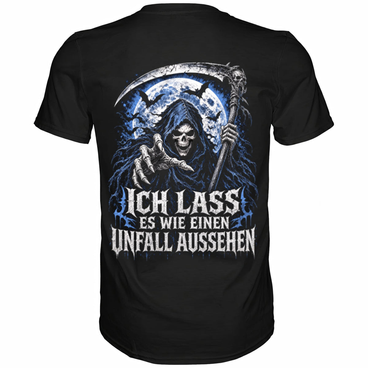 Schwarzes T-Shirt mit sarkastischem Spruch Ich lass es wie einen Unfall aussehen Rückansicht