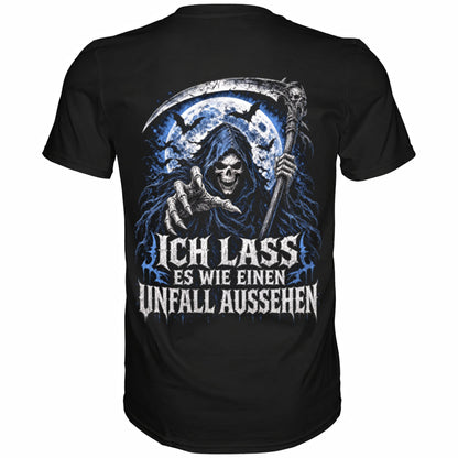Schwarzes T-Shirt mit sarkastischem Spruch Ich lass es wie einen Unfall aussehen Rückansicht