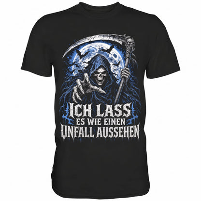 Schwarzes T-Shirt mit sarkastischem Spruch Ich lass es wie einen Unfall aussehen