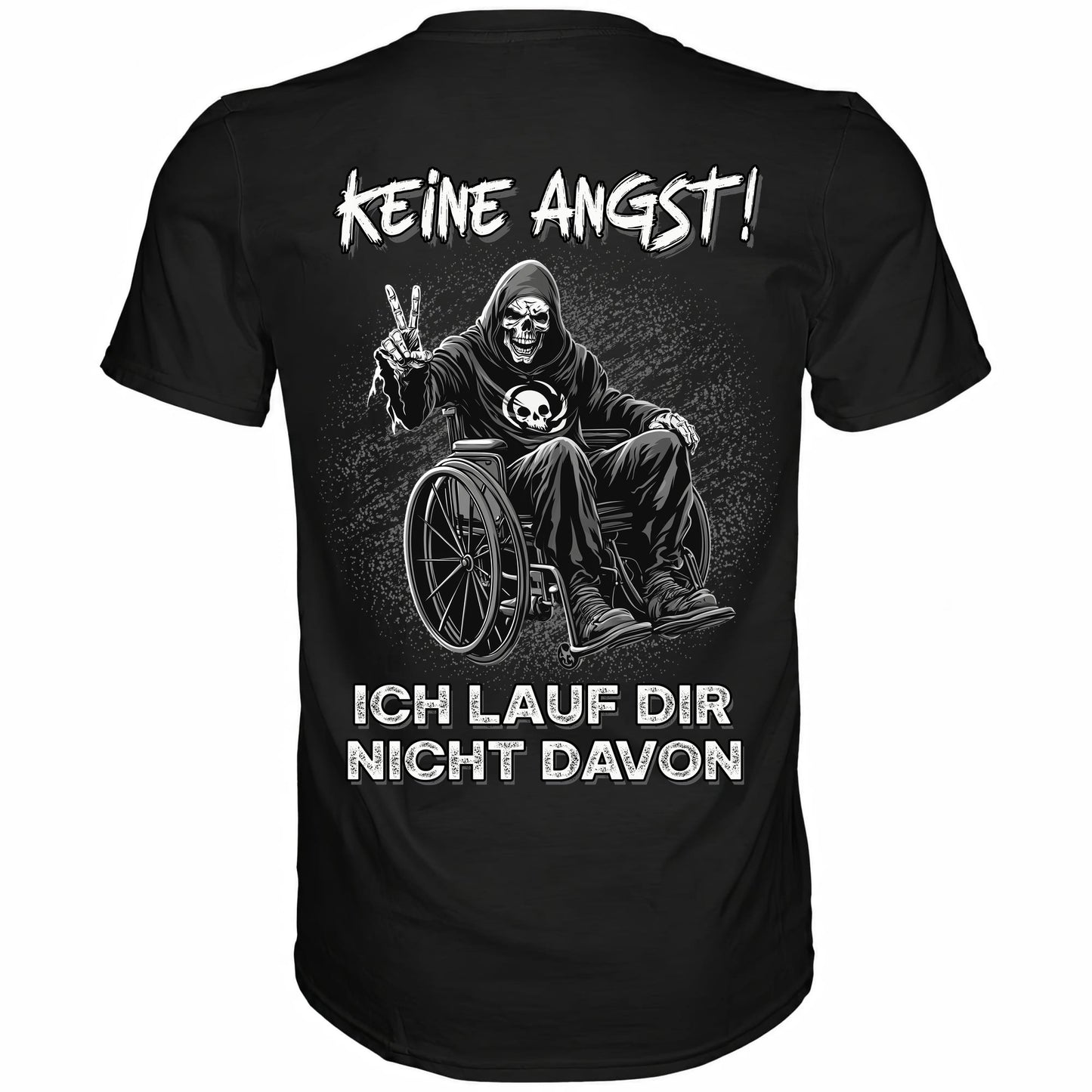 Schwarzes t shirt mit dem lustigen Spruch Keine Angst ich lauf dir nicht davon