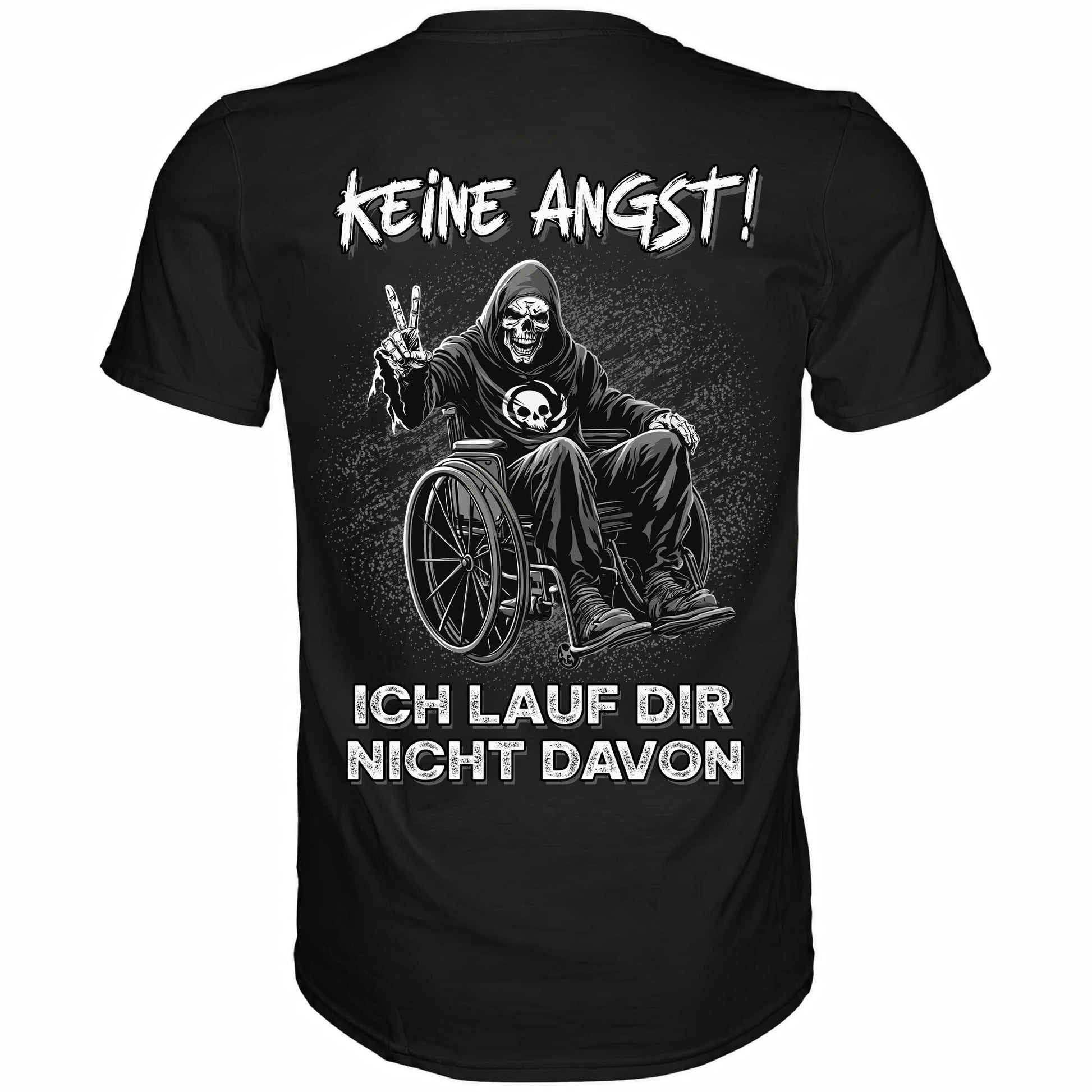 Schwarzes t shirt mit dem lustigen Spruch Keine Angst ich lauf dir nicht davon