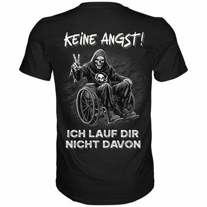 Schwarzes t shirt mit dem lustigen Spruch Keine Angst ich lauf dir nicht davon
