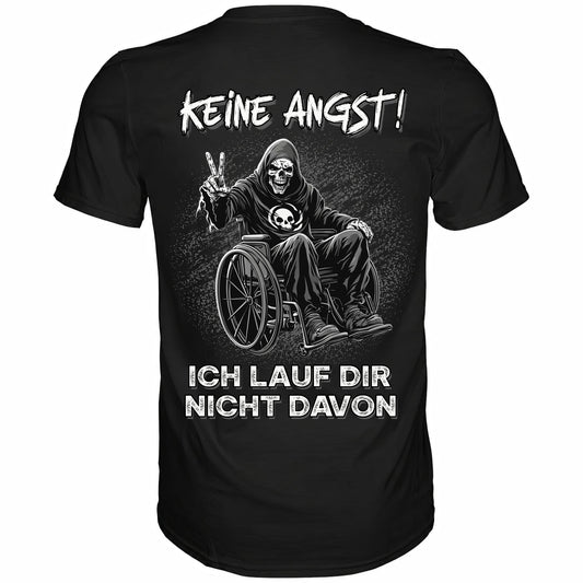 Schwarzes t shirt mit dem lustigen Spruch Keine Angst ich lauf dir nicht davon