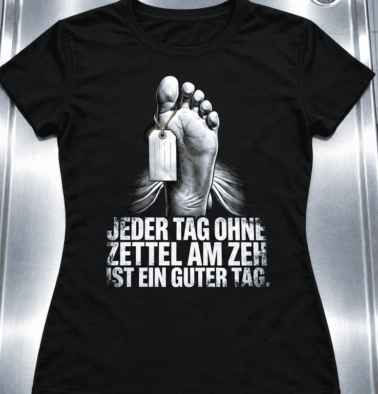 Schwarzes Damen T-Shirt mit sarkastischem Spruch Jeder Tag ohne Zettel am Zeh ist ein guter Tag