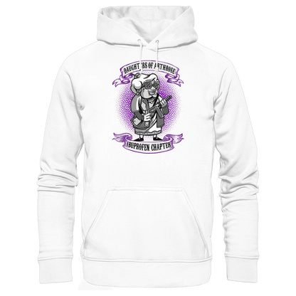 Weißer Hoodie mit sarkastischem Spruch Daughters of Arthrose Ibuprofen Chapter