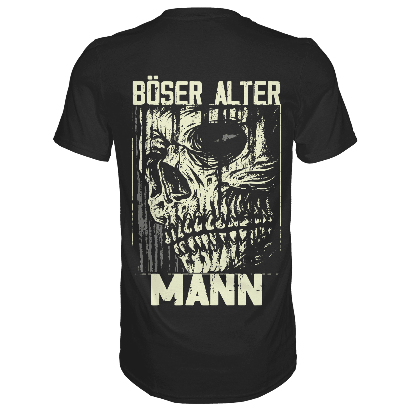 Ein schwarzes Totenkopf Shirt mit dem Spruch Böser alter Mann