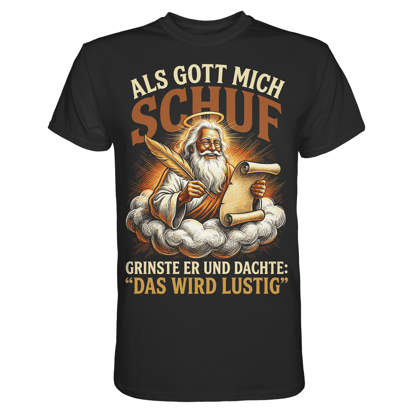 Schwarzes T-Shirt mit sarkastischem Engel Teufel Totenkopf Spruch
