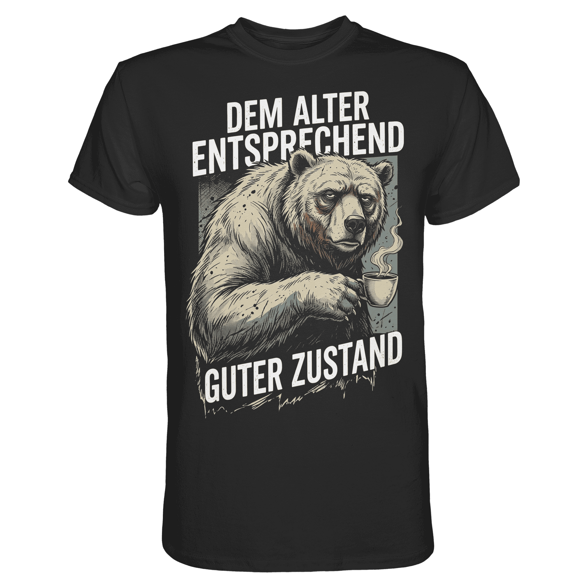 Schwarzes T-Shirt mit sarkastischem Spruch Dem Alter entsprechend guter Zustand