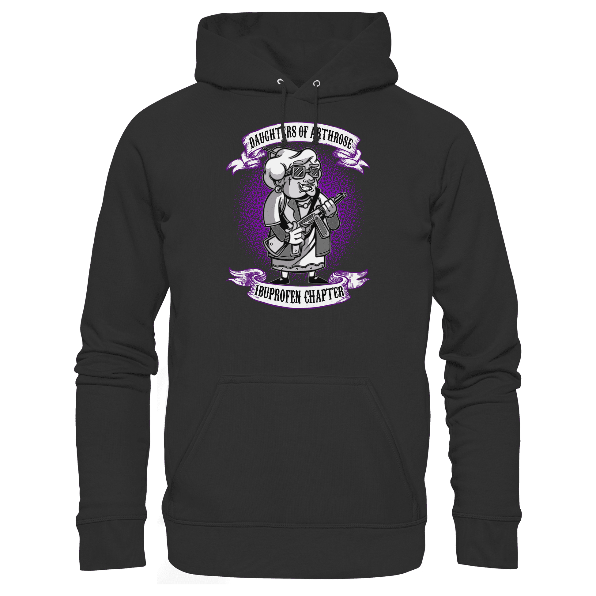 Schwarzer Hoodie mit sarkastischem Spruch Daughters of Arthrose Ibuprofen Chapter