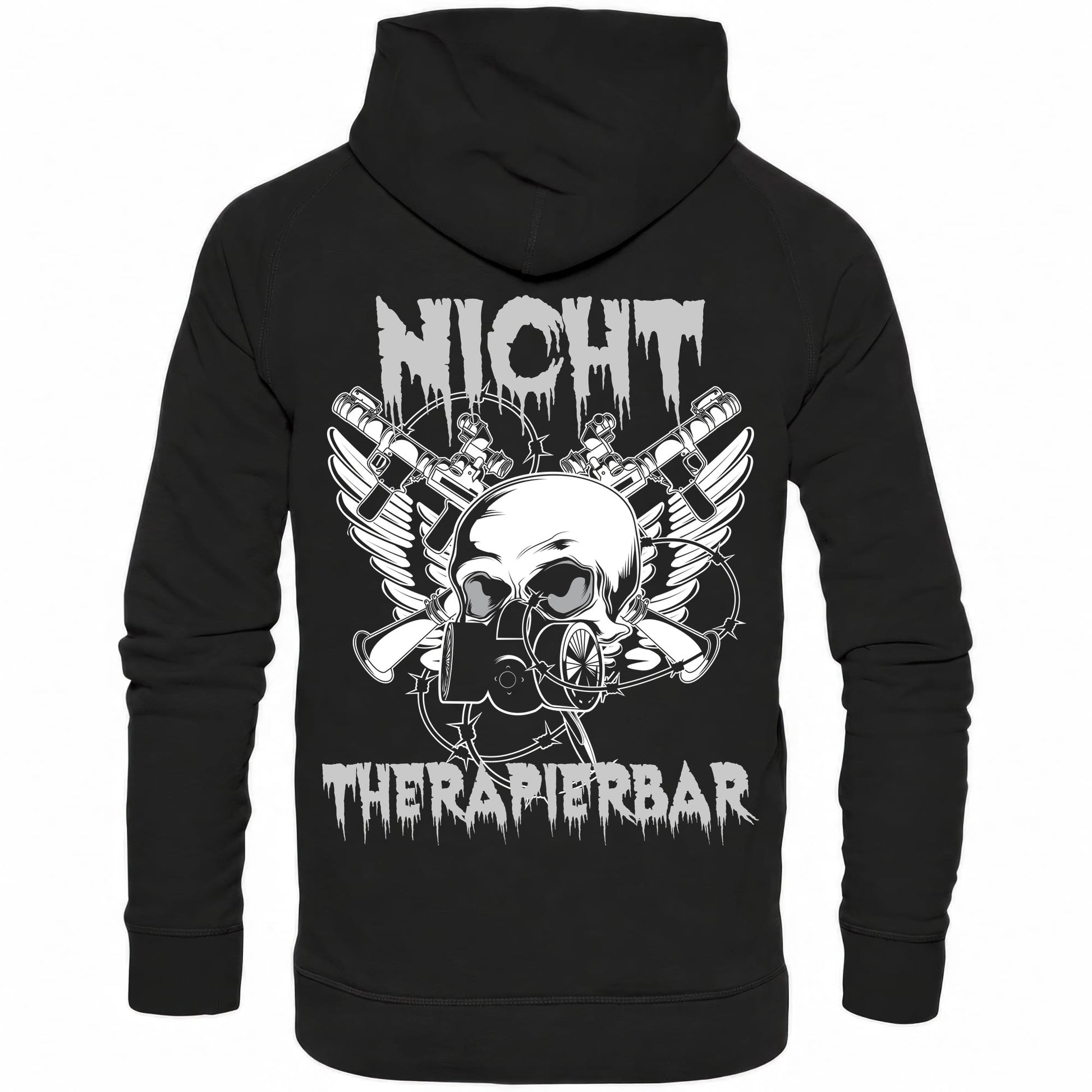 Rückansicht eines schwarzen Hoodies mit dem Spruch Nicht Therapierbar