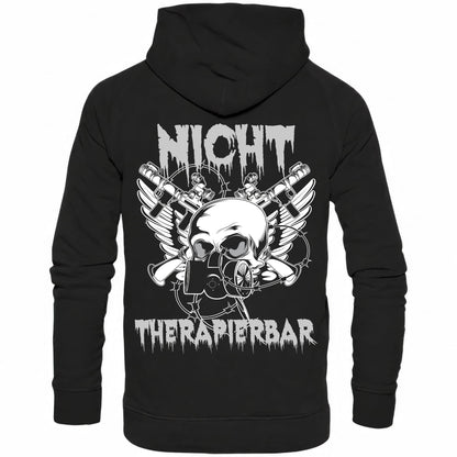 Rückansicht eines schwarzen Hoodies mit dem Spruch Nicht Therapierbar