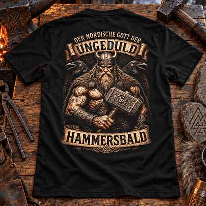 schwarzes T-Shirt mit humorvoller Illustration Rückansicht