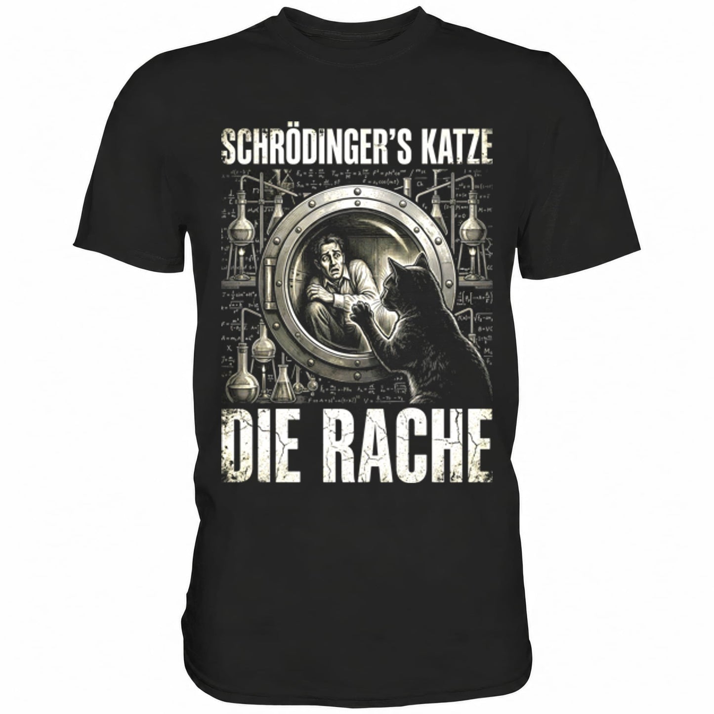 Schwarzes T-Shirt mit sarkastischem Spruch Schrödinger's Katze die Rache I