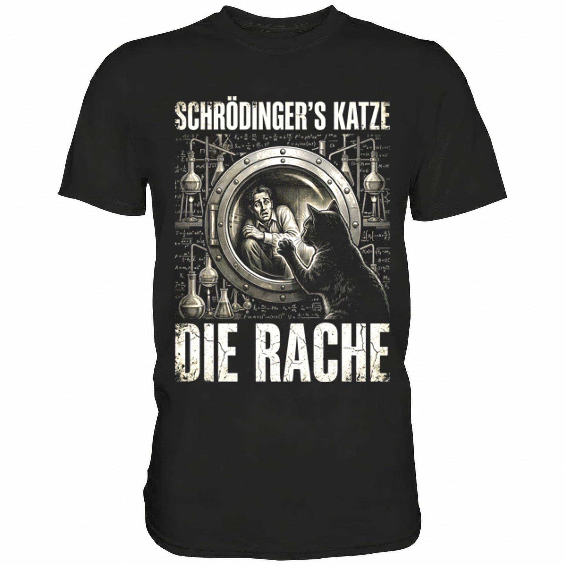 Schwarzes T-Shirt mit sarkastischem Spruch Schrödinger's Katze die Rache I