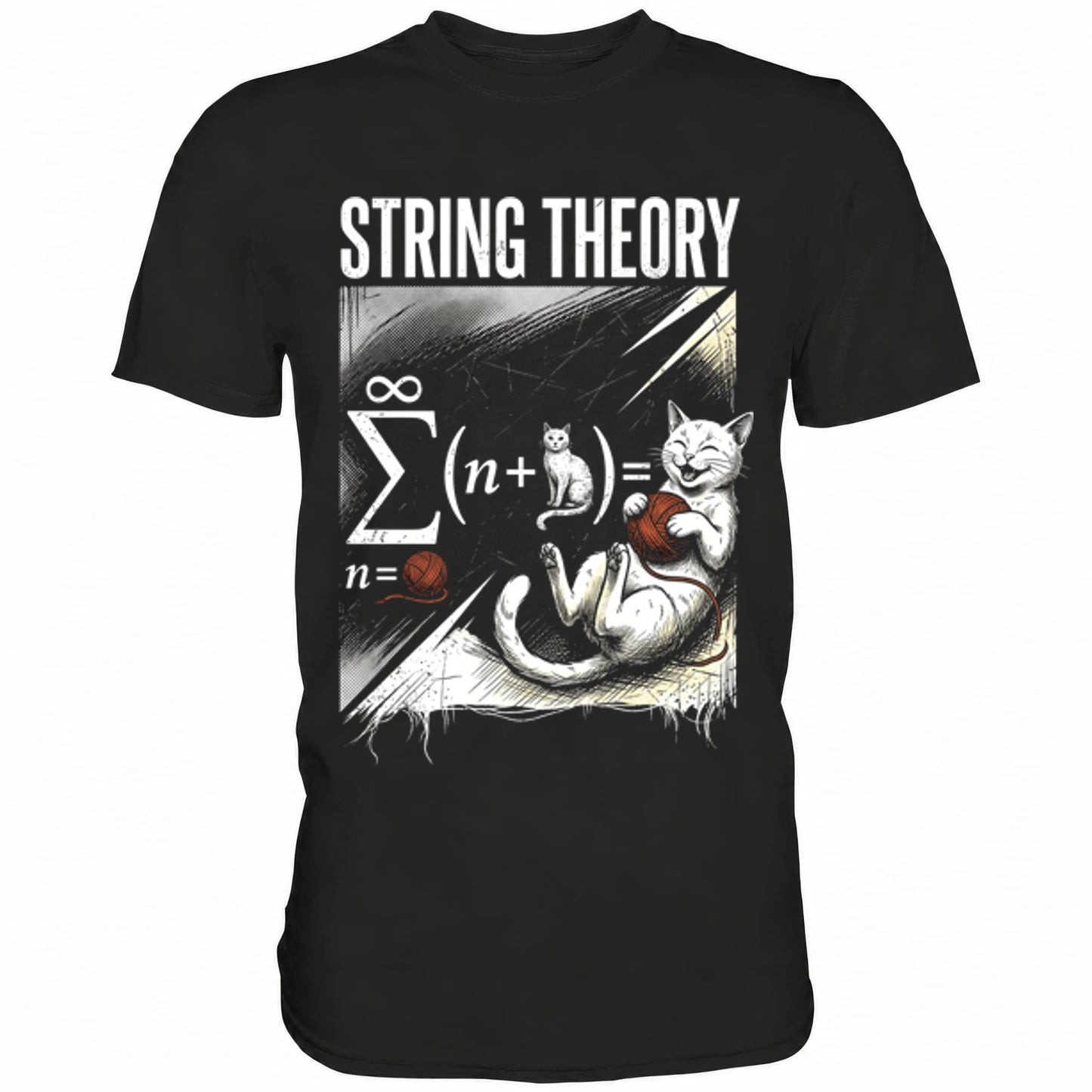 Schwarzes T-Shirt mit sarkastischem Spruch Schrödinger's Katze String Theory I