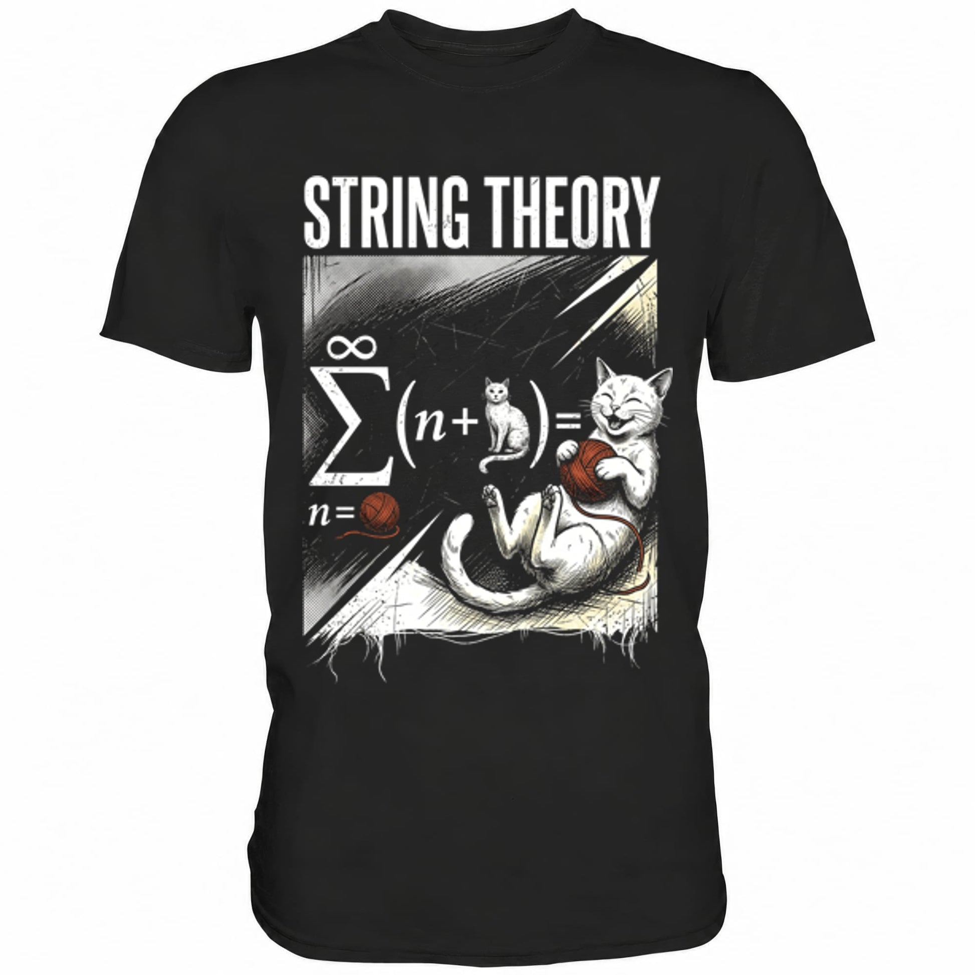 Schwarzes T-Shirt mit sarkastischem Spruch Schrödinger's Katze String Theory I