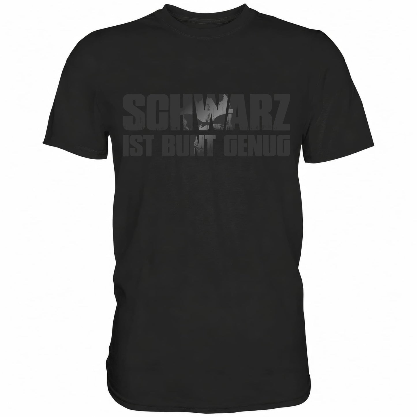 Schwarzes Shirt mit witzigem Totenkopf Spruch Schwarz ist bunt genug