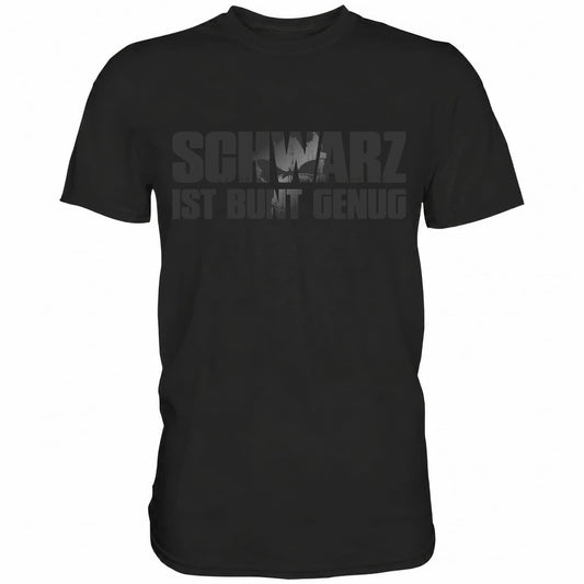 Schwarzes Shirt mit witzigem Totenkopf Spruch Schwarz ist bunt genug