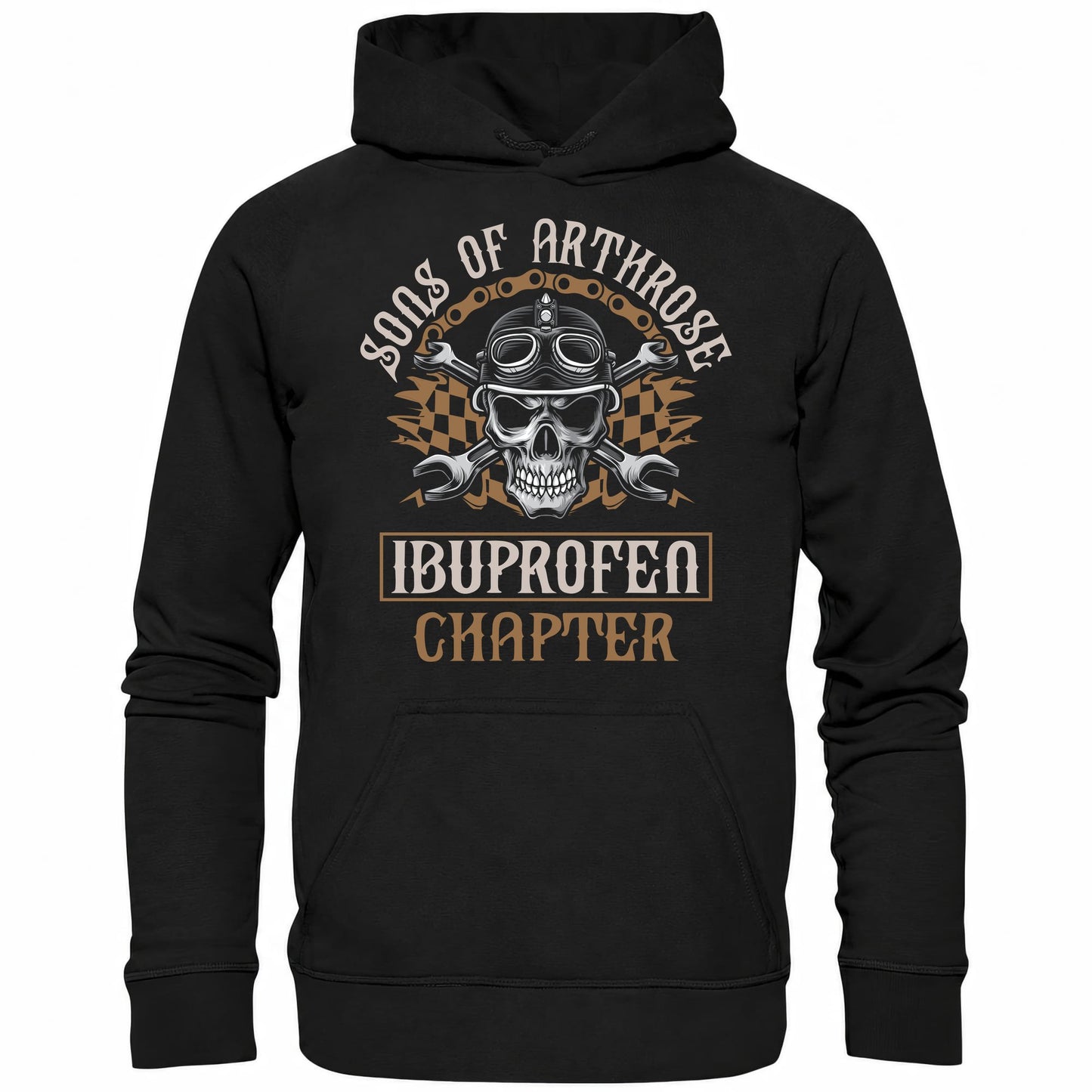 Schwarzer Hoodie mit dem Biker Spruch Sons of Arthrose Ibuprofen Chapter