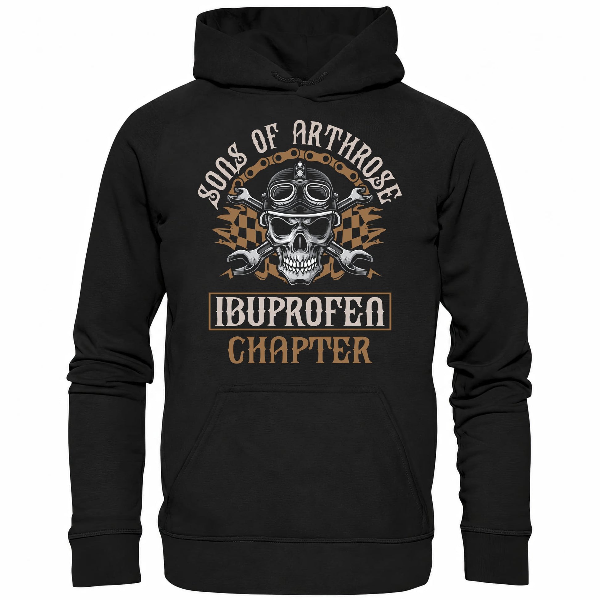 Schwarzer Hoodie mit dem Biker Spruch Sons of Arthrose Ibuprofen Chapter