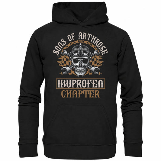 Schwarzer Hoodie mit dem Biker Spruch Sons of Arthrose Ibuprofen Chapter