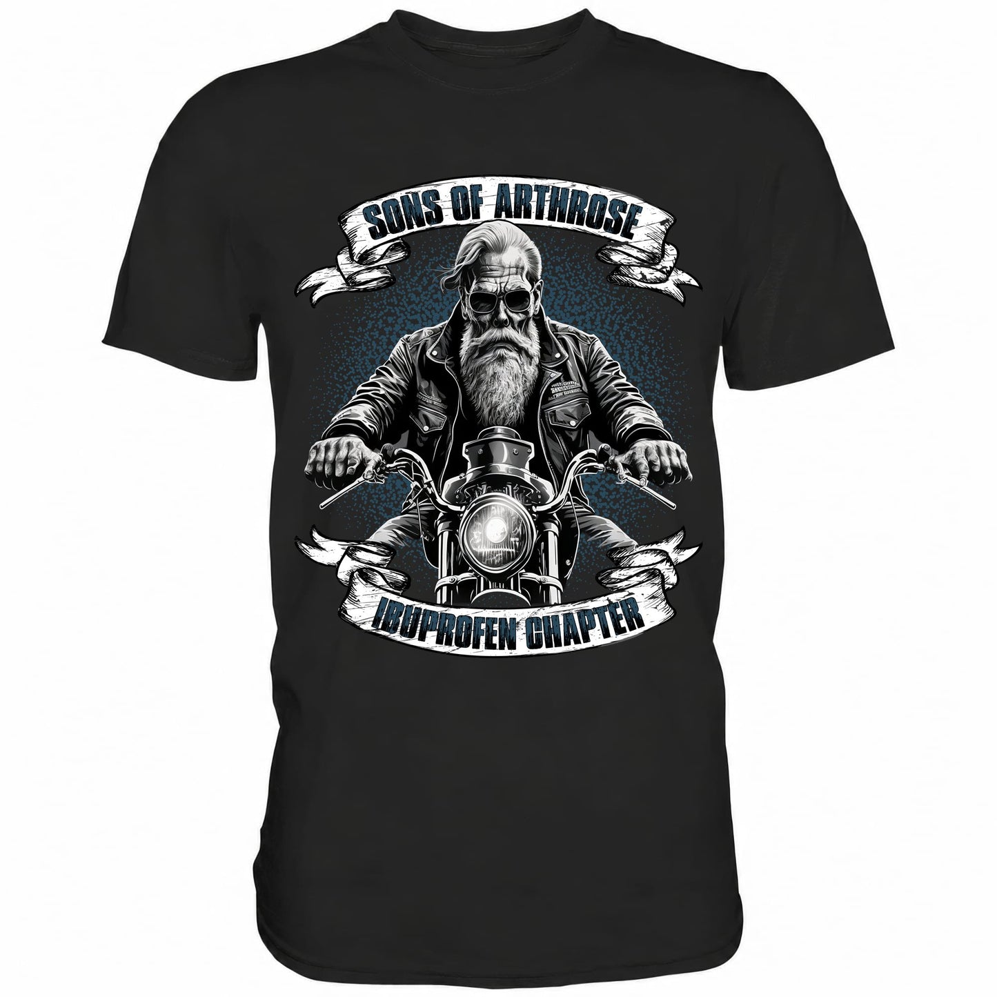 Schwarzes T-Shirt mit sarkastischem Spruch Sons of Arthrose Ibuprofen Chapter