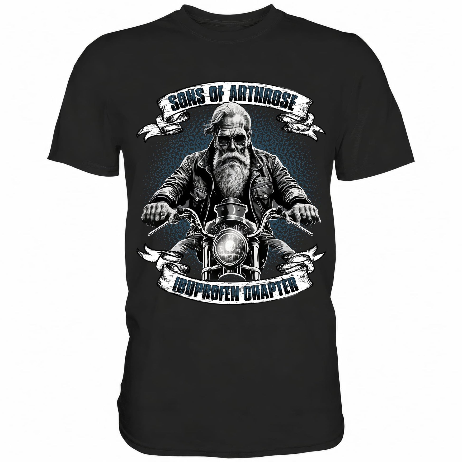 Schwarzes T-Shirt mit sarkastischem Spruch Sons of Arthrose Ibuprofen Chapter
