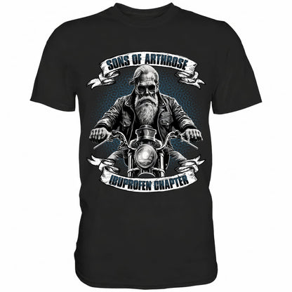 Schwarzes T-Shirt mit sarkastischem Spruch Sons of Arthrose Ibuprofen Chapter