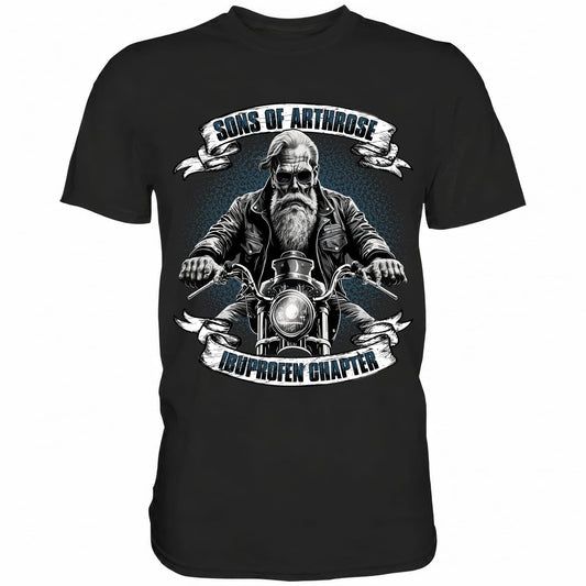 Schwarzes T-Shirt mit sarkastischem Spruch Sons of Arthrose Ibuprofen Chapter