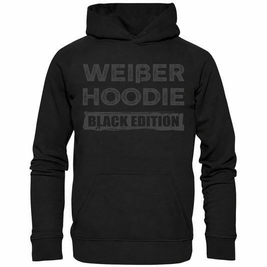 Schwarzer Kaputzenpulli mit dem Spruch Weißer Hoodie Back Edition