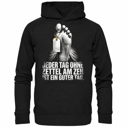 Schwarzer Hoodie mit sarkastischem Spruch Zettel am Zeh II