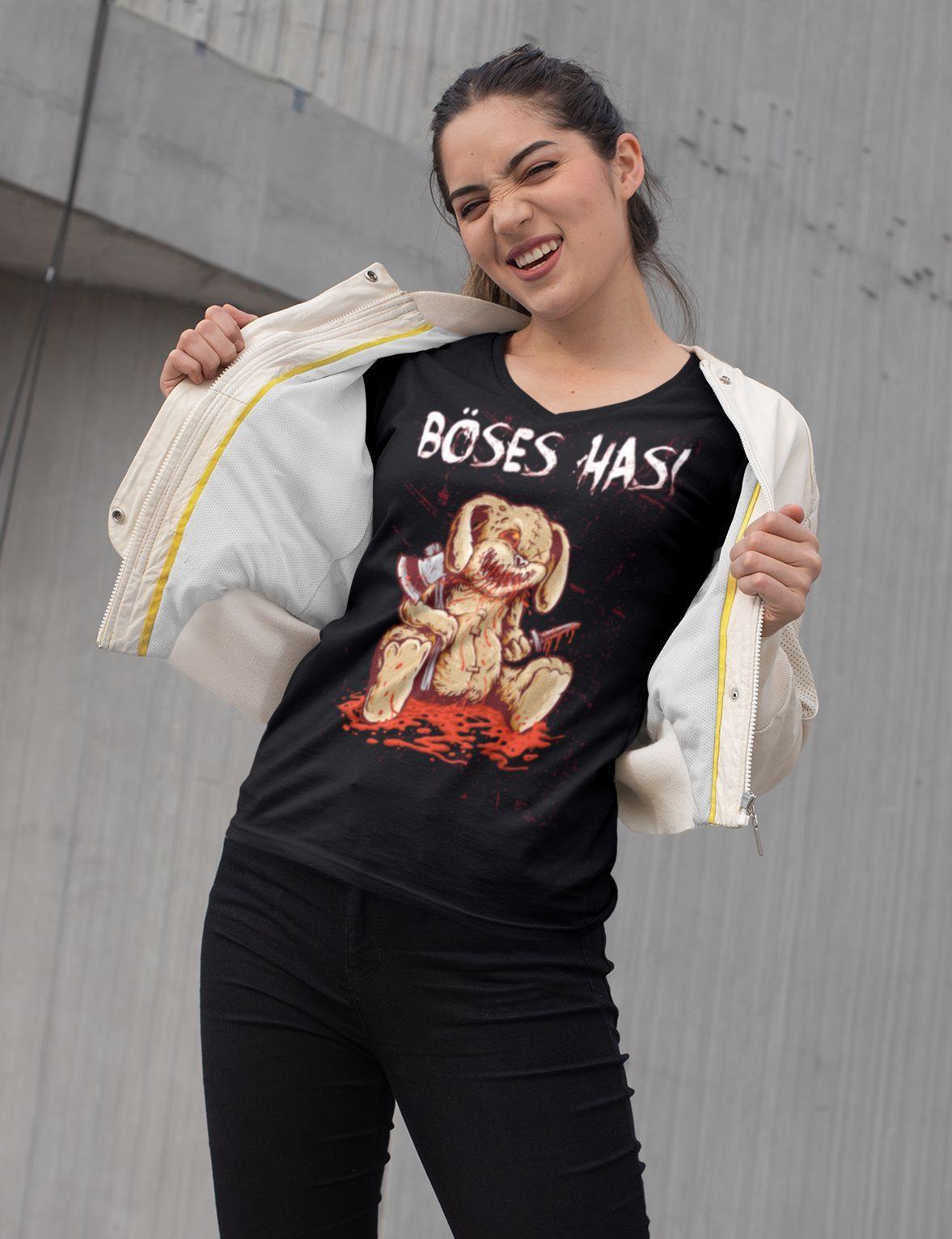 Böses Hasi - Ladies V-Neck Shirt - Totally Wasted